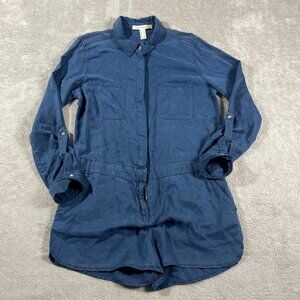 Life In Progress L Blue Zip Button Romper Jumpsuit Pockets Lyocell Outdoorsy